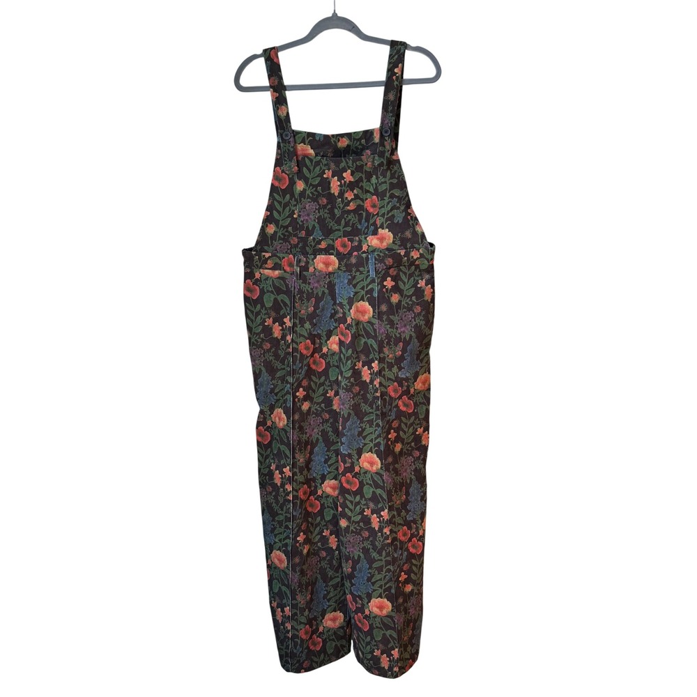 Cider Overalls Floral Corduroy Black Wide Leg Stretch Cottagecore Pockets SZ XL